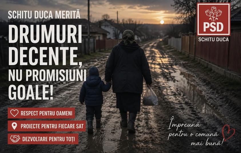 O bunică și un copil mergând pe un drum de țară desfundat, la apus